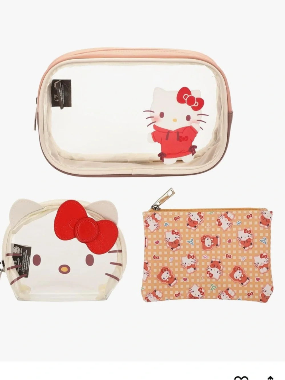 Sanrio Hello Kitty Clear & Peach 3-Piece Cosmetic Bag Set